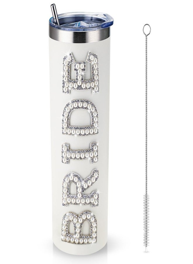 Zhehao Bride Cups Tumbler 20 oz Bachelorette Gift for Bride Tumblers Stainless Steel Mrs Cup with Lid Straw Bridal Gifts Mrs Water Bottle for Bridal Shower Engagement Party(White,Pearl Bride) - Image 1